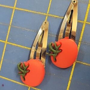 Tomato Hair Clip 2" Barrettes Set of 2